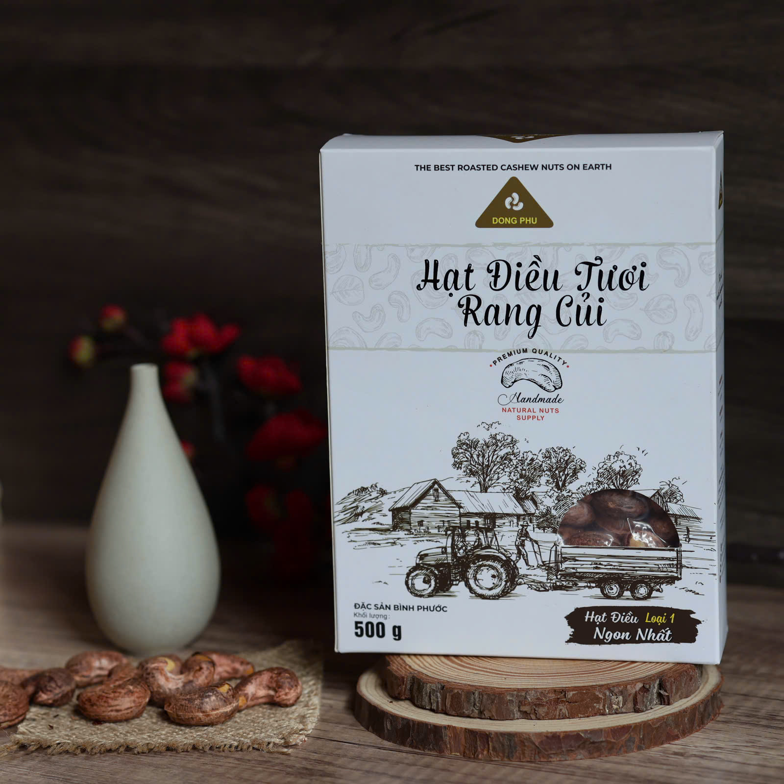 Hạt điều rang củi hộp giấy 500g Hạt điều rang củi hộp giấy 500g