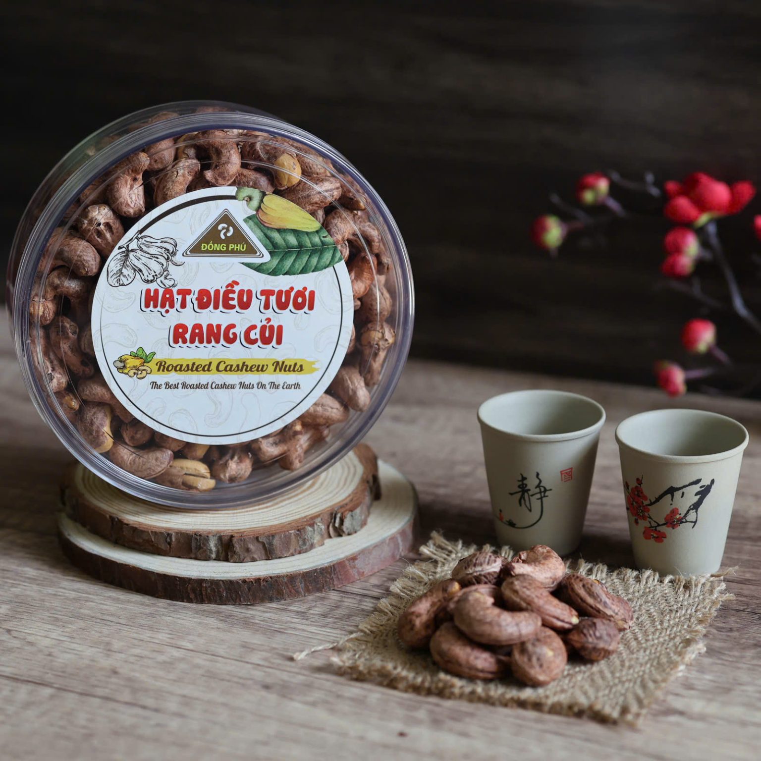 hạt điều rang củi hộp tròn 500g